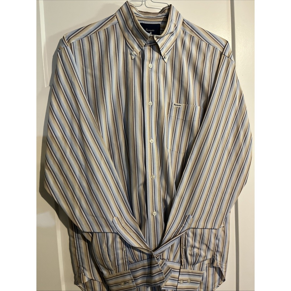 Faconnable Button Down Dress Shirt Men's Size Large Striped Yellow Blu Classique